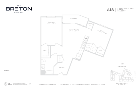 Floor plan for 1 bed, 1 bath, 958 sqft